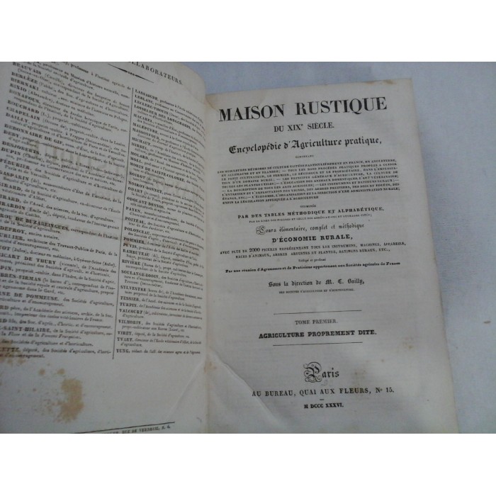 MAISON RUSTIQUE DU XIX SIECLE / Encyclopedie d'Agriculture pratique vol.I - sous la direction de M. C. Bailly - Paris, 1836 MAISON RUSTIQUE DU XIX SIECLE / Encyclopedie d'Agriculture pratique vol.I - sous la direction de M. C. Bailly - Paris, 1836